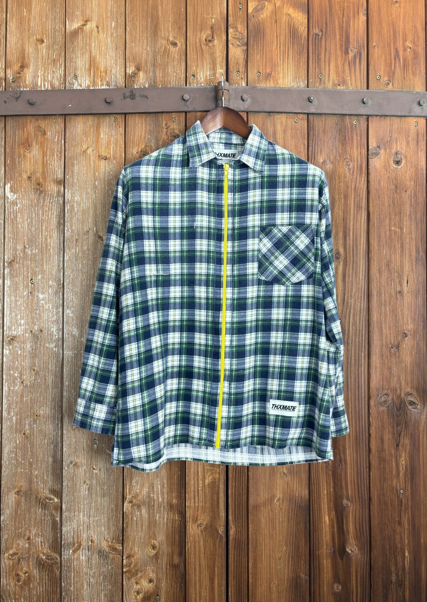 Upcycling Trucker Flanell Zip-Hemd Grün M