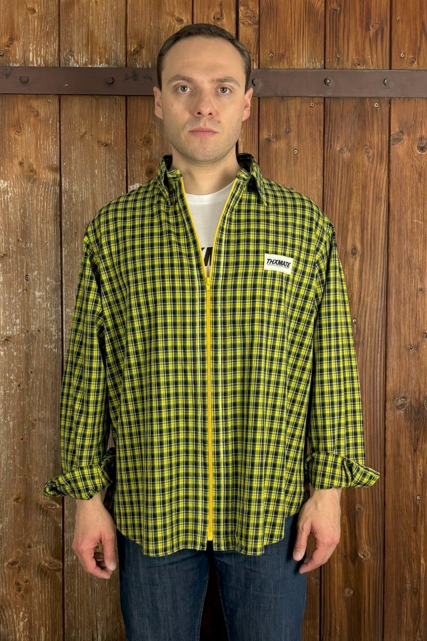 Upcycling Classic Zip-Hemd Gelb 2XL
