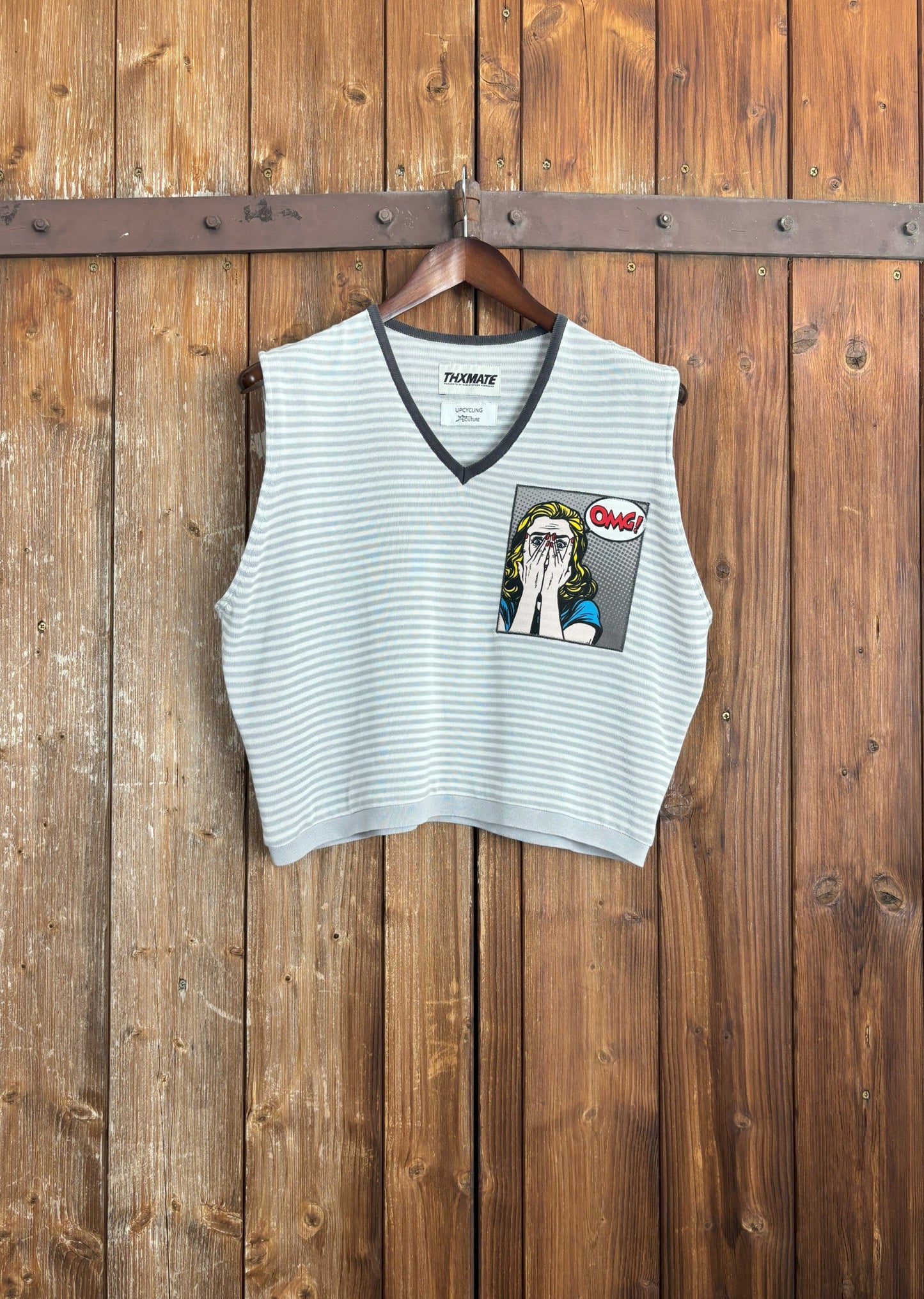 Upcycling OMG V-Neck Pullunder Grau M