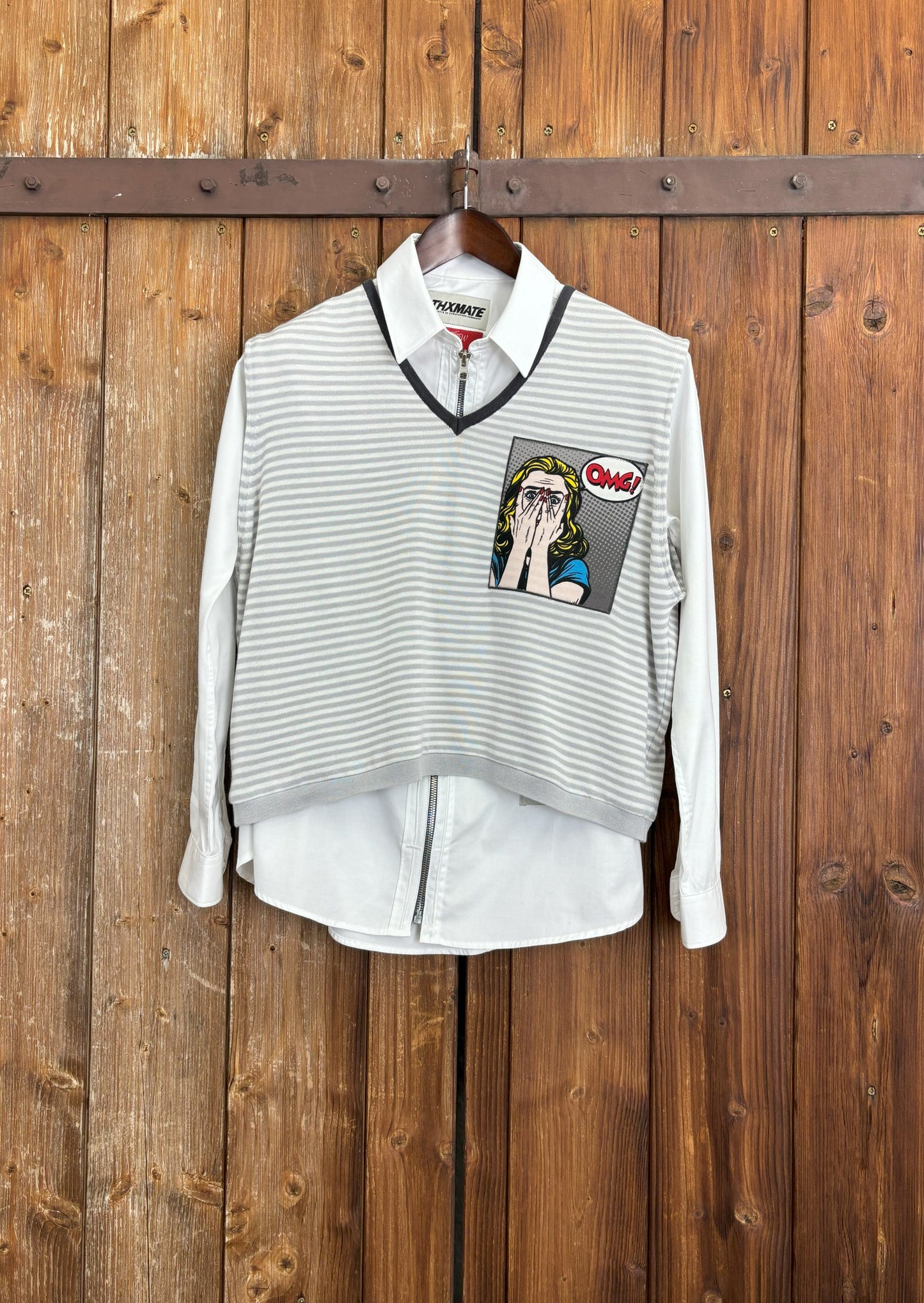 Upcycling OMG V-Neck Pullunder Grau M